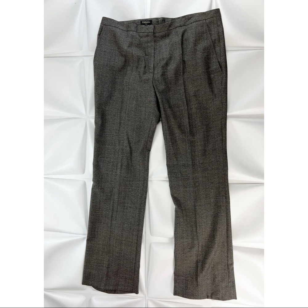 Escada 42 Sz 12 Womens 100% Wool Tamlyn Plaid Wide Leg Pants Gray Work Career